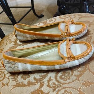 Coach Ireen Starfish Khaki Leather Canvas Sequin Designer Flats Size 6.5 B
